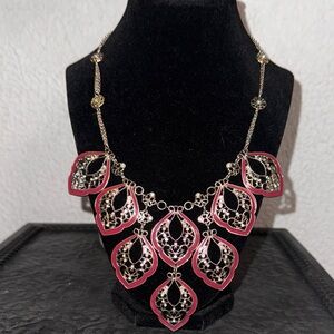 White House Black Market Gold and Red Statement Necklace